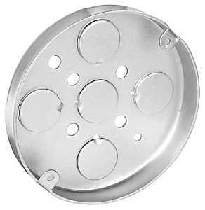 Southwire 56111-UPC Flat Bottom Ceiling Pan Box, 4 in W, 1/2 in D, 2-Knockout, Steel, Silver, Galvan