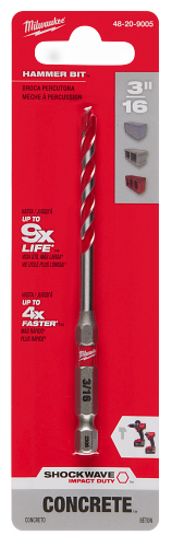 SHOCKWAVE Impact Duty Carbide Hammer Drill Bit w/POWER TIP 3/16"X 2"X 4"