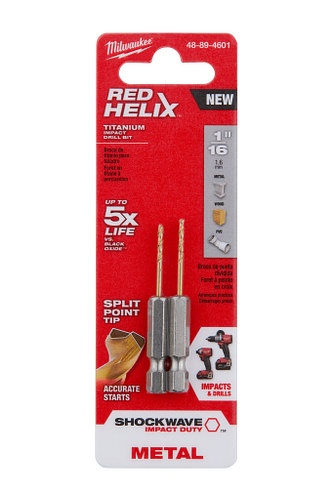 SHOCKWAVE RED HELIX Titanium 1/16" Drill Bits 2pc