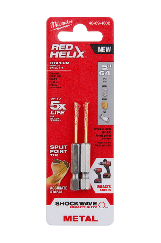 SHOCKWAVE RED HELIX Titanium 5/64" Drill Bits 2pc