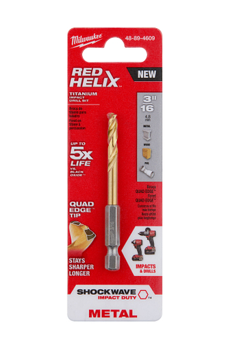 SHOCKWAVE RED HELIX Titanium 3/16" Drill Bit