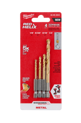 SHOCKWAVE RED HELIX Titanium Drill Bit Set 4pc