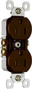 Pass & Seymour TradeMaster Series 3232TRCC14 Duplex Receptacle, Thermoplastic, Brown, 2-Pole, 15 A, 