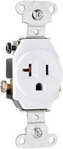 Legrand 5351WCC8 Heavy-Duty Single Receptacle, 2 -Pole, 125 VAC, 20 A, Side Wiring, NEMA: NEMA 5-20R