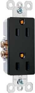 Pass & Seymour radiant Series 885BKCC12 Duplex Receptacle, Thermoplastic, Black, 2-Pole, 15 A, 125 V