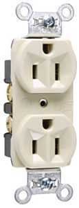 Pass & Seymour CRB5262ICC12 Duplex Receptacle, Brass/Nylon/PVC/Steel, Ivory, 2-Pole, 15 A, 125 V, Ba