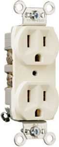 Pass & Seymour CRB5262LA Duplex Receptacle, Nylon/Thermoplastic, Light Almond, 2-Pole, 15 A, 125 V, 