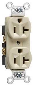 Legrand CRB5362ICC12 Duplex Receptacle, 2 -Pole, 20 A, 125 VAC, Back, Side Wiring, NEMA: 5-20R, Ivor