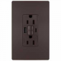 Legrand radiant&reg; 1597TRUSBACDBC4 Self-Test GFCI USB Outlet, 2-Pole, 15/2.1 A, 125 VAC, 1-Gang, 2-USB