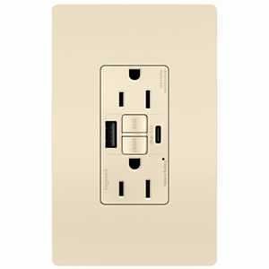 Legrand radiant Series 1597TRUSBACLAC4 GFCI Outlet, 125 V, 15 A, Light Almond