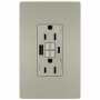 Legrand radiant&reg; 1597TRUSBACNIC4 GFCI Receptacle, 15 A, 125 V, 1-Gang, 2-USB Port, USB-A, USB-C USB,